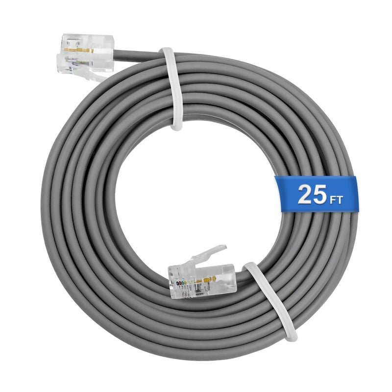 Uvital خط تمديد الهاتف، 25 قدم سلك تمديد الهاتف الرمادي RJ11 6P4C لجهاز الهاتف الثابت/آلة الفاكس - Image 1